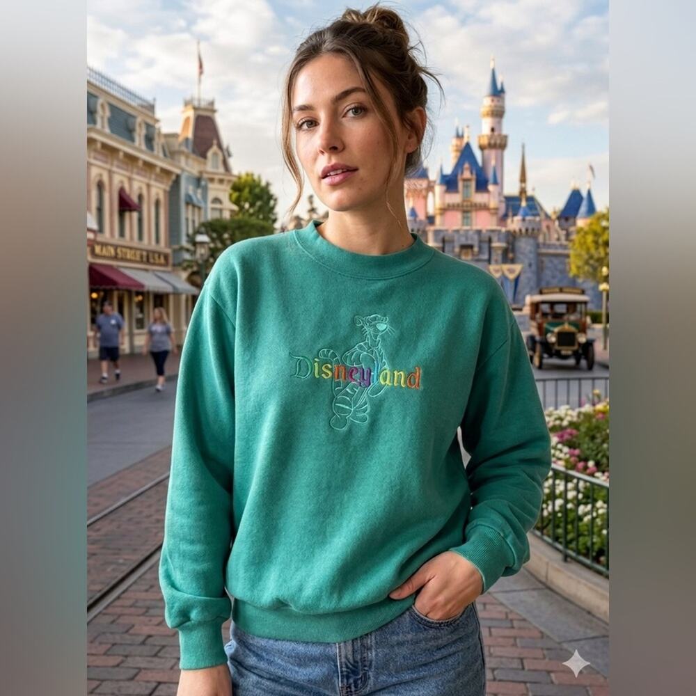 Vintage 90s Disneyland Sweatshirt Embroidered Tigger Rainbow Crewneck Small